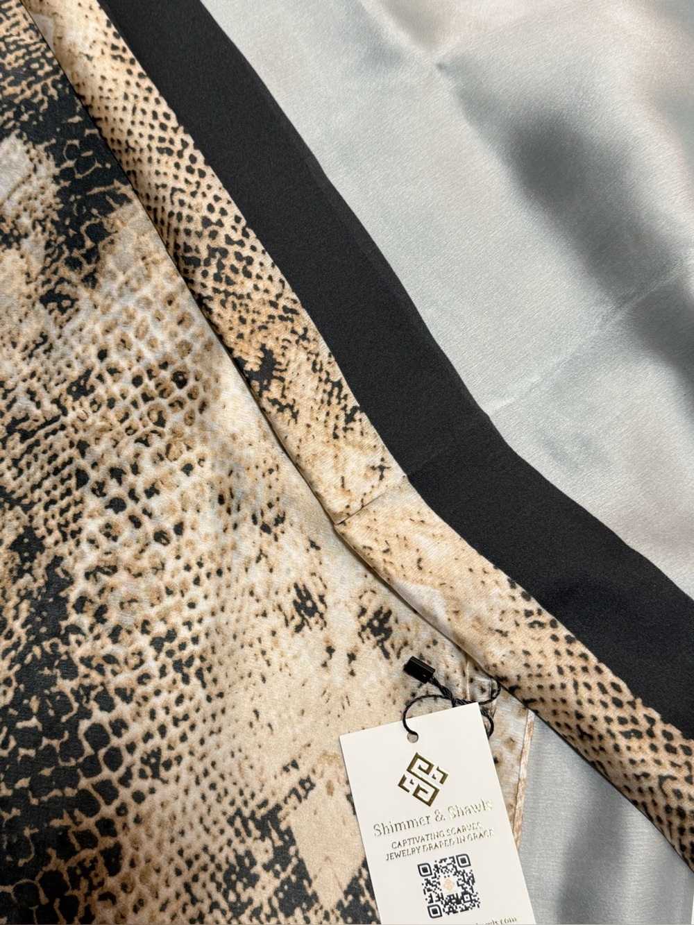 Silky Satin Exotic Snake Print & Grey Lightweight Oversized Scarf Shawl Wr - Picture 5 of 9